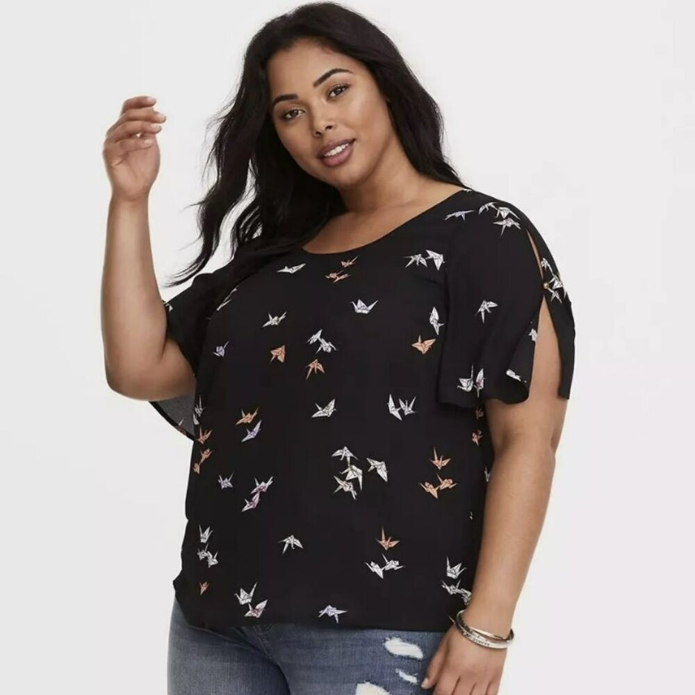 Black Crane Georgette Bow Back Blouse